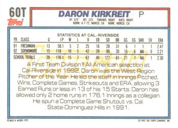1992 Topps Traded - Gold #60T Daron Kirkreit Back