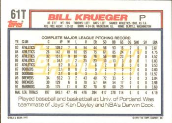 1992 Topps Traded - Gold #61T Bill Krueger Back