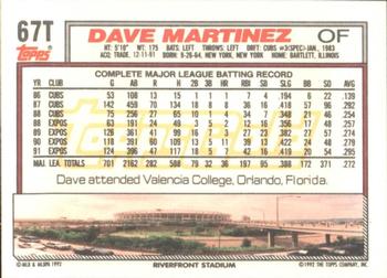 1992 Topps Traded - Gold #67T Dave Martinez Back