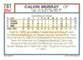 1992 Topps Traded - Gold #78T Calvin Murray Back