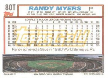 1992 Topps Traded - Gold #80T Randy Myers Back