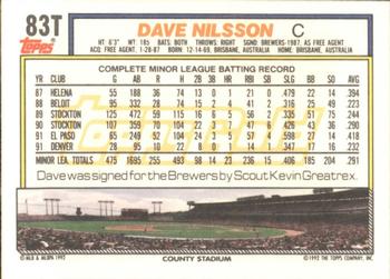 1992 Topps Traded - Gold #83T Dave Nilsson Back