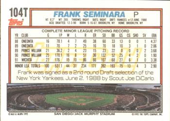 1992 Topps Traded - Gold #104T Frank Seminara Back