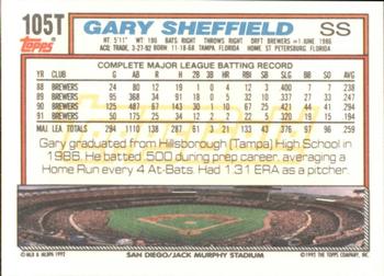 1992 Topps Traded - Gold #105T Gary Sheffield Back