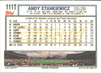 1992 Topps Traded - Gold #111T Andy Stankiewicz Back