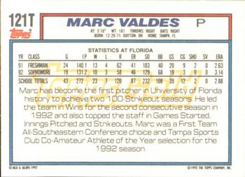 1992 Topps Traded - Gold #121T Marc Valdes Back