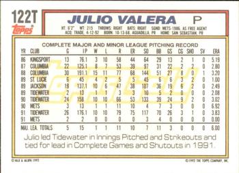 1992 Topps Traded - Gold #122T Julio Valera Back