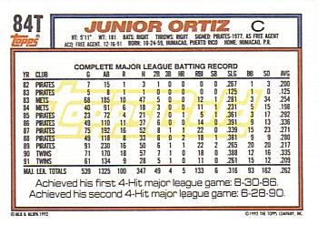 1992 Topps Traded - Gold #84T Junior Ortiz Back