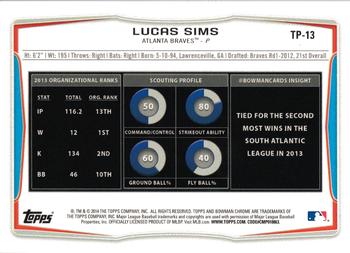 2014 Bowman Draft - Top Prospects #TP-13 Lucas Sims Back