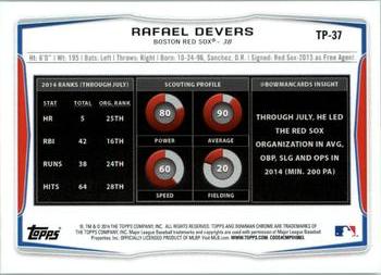 2014 Bowman Draft - Top Prospects #TP-37 Rafael Devers Back