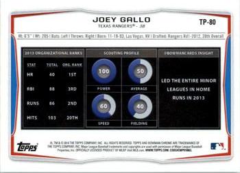 2014 Bowman Draft - Top Prospects #TP-80 Joey Gallo Back