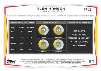 2014 Bowman Draft - Top Prospects #TP-34 Alen Hanson Back