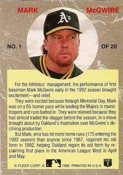 1992 Ultra - All-Stars #1 Mark McGwire Back