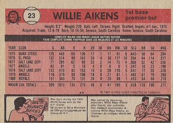 1981 O-Pee-Chee - Gray Back #23 Willie Aikens Back