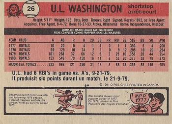 1981 O-Pee-Chee - Gray Back #26 U.L. Washington Back