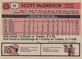 1981 O-Pee-Chee - Gray Back #65 Scott McGregor Back