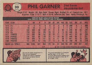 1981 O-Pee-Chee - Gray Back #99 Phil Garner Back