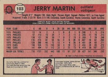 1981 O-Pee-Chee - Gray Back #103 Jerry Martin Back