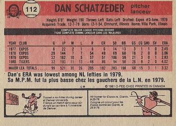 1981 O-Pee-Chee - Gray Back #112 Dan Schatzeder Back