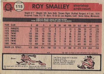 1981 O-Pee-Chee - Gray Back #115 Roy Smalley Back