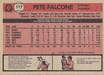 1981 O-Pee-Chee - Gray Back #117 Pete Falcone Back