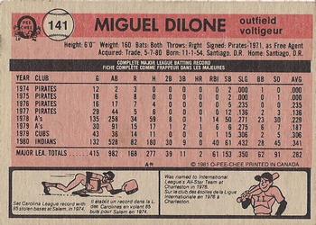 1981 O-Pee-Chee - Gray Back #141 Miguel Dilone Back