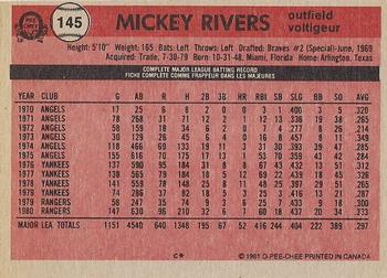 1981 O-Pee-Chee - Gray Back #145 Mickey Rivers Back