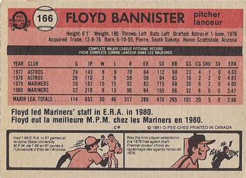 1981 O-Pee-Chee - Gray Back #166 Floyd Bannister Back