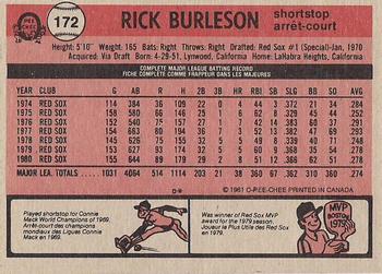 1981 O-Pee-Chee - Gray Back #172 Rick Burleson Back