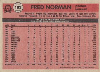 1981 O-Pee-Chee - Gray Back #183 Fred Norman Back