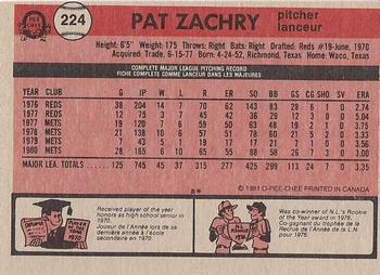 1981 O-Pee-Chee - Gray Back #224 Pat Zachry Back