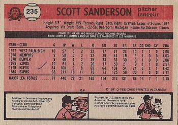 1981 O-Pee-Chee - Gray Back #235 Scott Sanderson Back