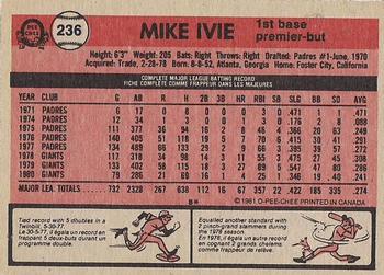 1981 O-Pee-Chee - Gray Back #236 Mike Ivie Back
