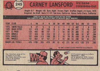 1981 O-Pee-Chee - Gray Back #245 Carney Lansford Back