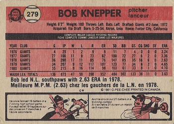 1981 O-Pee-Chee - Gray Back #279 Bob Knepper Back