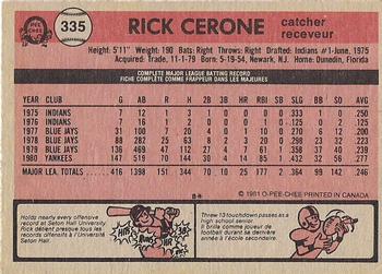 1981 O-Pee-Chee - Gray Back #335 Rick Cerone Back