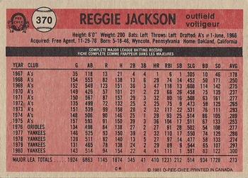 1981 O-Pee-Chee - Gray Back #370 Reggie Jackson Back
