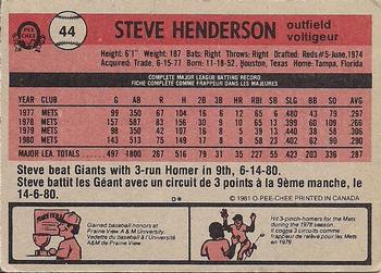 1981 O-Pee-Chee - Gray Back #44 Steve Henderson Back