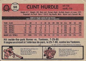 1981 O-Pee-Chee - Gray Back #98 Clint Hurdle Back