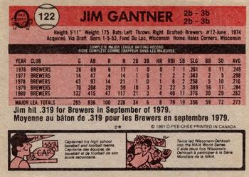1981 O-Pee-Chee - Gray Back #122 Jim Gantner Back