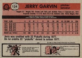 1981 O-Pee-Chee - Gray Back #124 Jerry Garvin Back