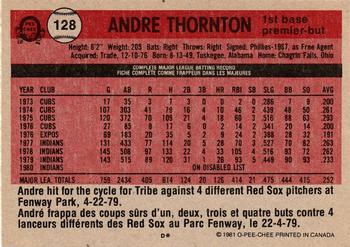 1981 O-Pee-Chee - Gray Back #128 Andre Thornton Back