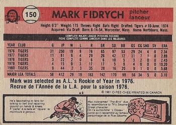 1981 O-Pee-Chee - Gray Back #150 Mark Fidrych Back