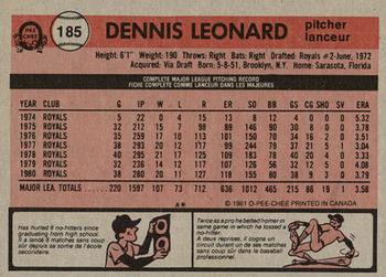 1981 O-Pee-Chee - Gray Back #185 Dennis Leonard Back