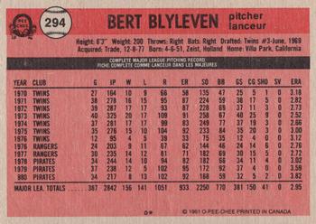 1981 O-Pee-Chee - Gray Back #294 Bert Blyleven Back