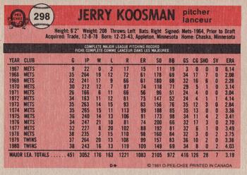 1981 O-Pee-Chee - Gray Back #298 Jerry Koosman Back