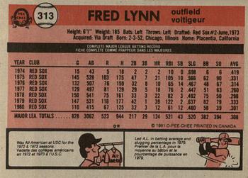 1981 O-Pee-Chee - Gray Back #313 Fred Lynn Back