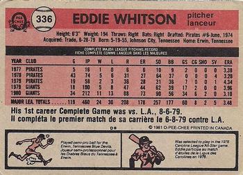 1981 O-Pee-Chee - Gray Back #336 Eddie Whitson Back