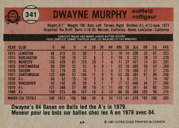 1981 O-Pee-Chee - Gray Back #341 Dwayne Murphy Back