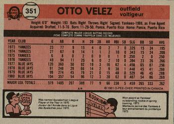 1981 O-Pee-Chee - Gray Back #351 Otto Velez Back